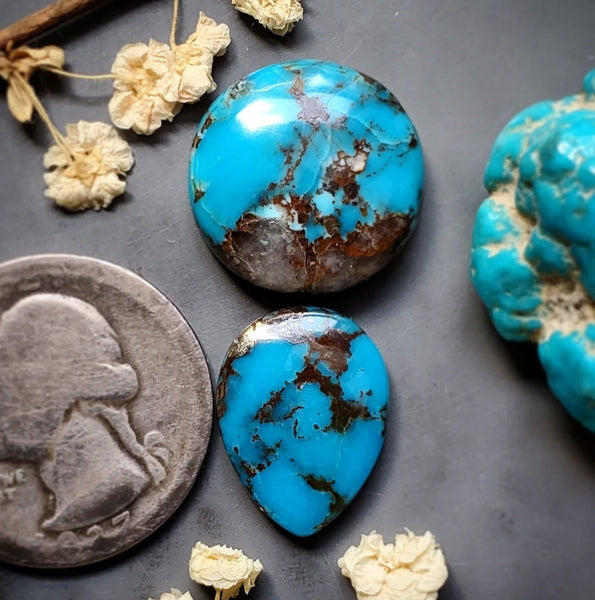 Havasu Blue Turquoise Round Drop Set Cabochon
