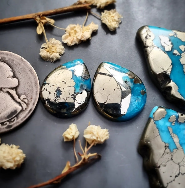 P. Blue Turquoise Teardrop Earring Pair Cabochon