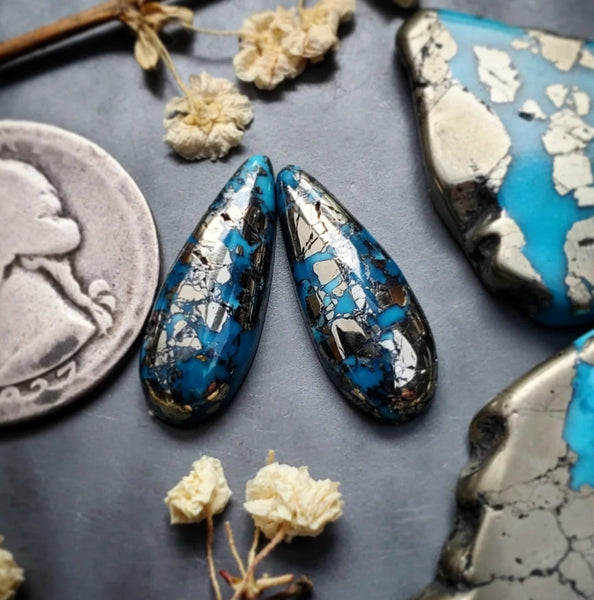 P. Blue Turquoise Drop Earring Pair Cabochon