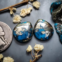 P. Blue Turquoise Drop Earring Pair Cabochon