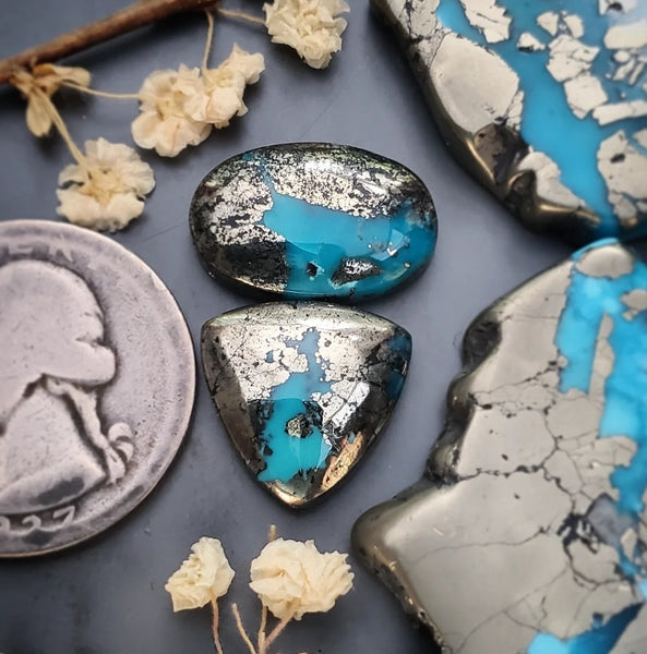 P. Blue Turquoise Trillion Oval Set Cabochon
