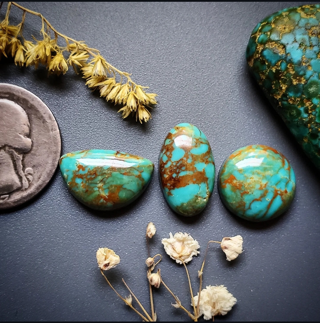 Kingman Turquoise Freeform Round Oval Set 3pcs Cab | Turquoise Obsession