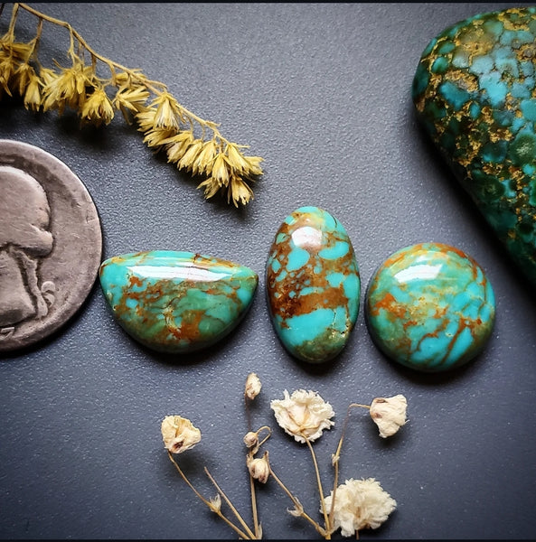 Kingman Turquoise Freeform Round Oval Set 3pcs Cab | Turquoise Obsession
