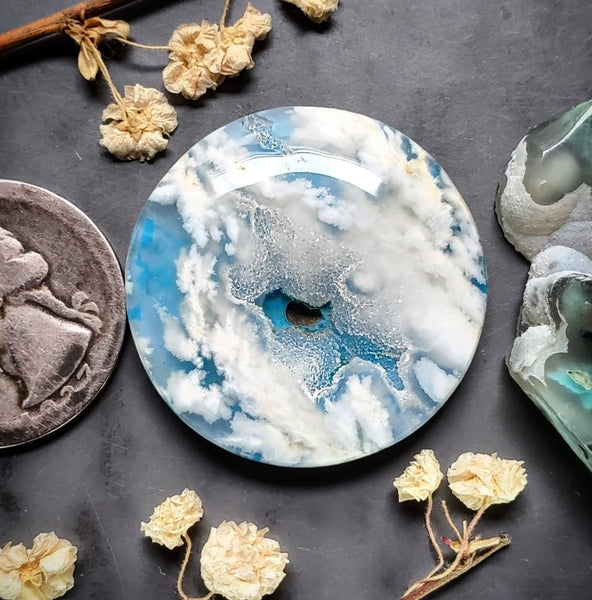 Skystone Doublet Large Round w/ Druzy Cabochon