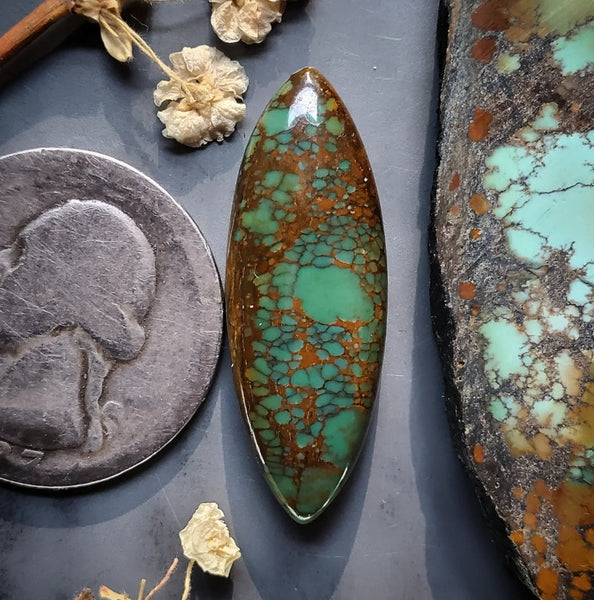 Qingu Turquoise Red Webbed Marquise Cabochon