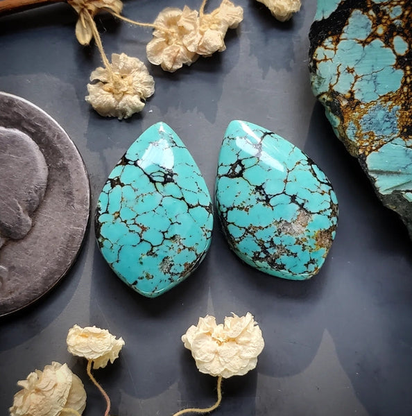 Qingu Turquoise Drop Earring Pair Cabochon
