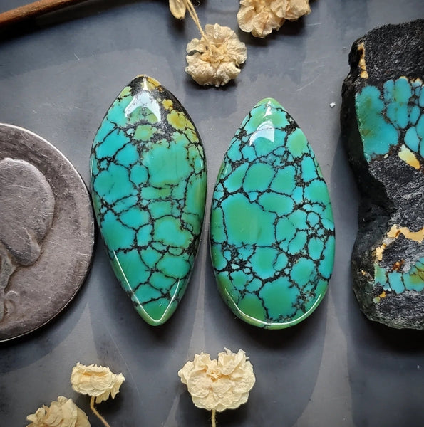 Qingu Turquoise Drop Earring Pair Cabochon