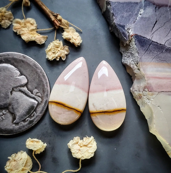 Lilac Mookaite Drop Earring Pair Cabochon