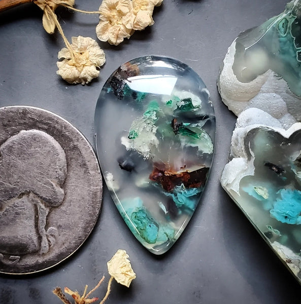 Sugar Water Flower Agate Drop Cabochon