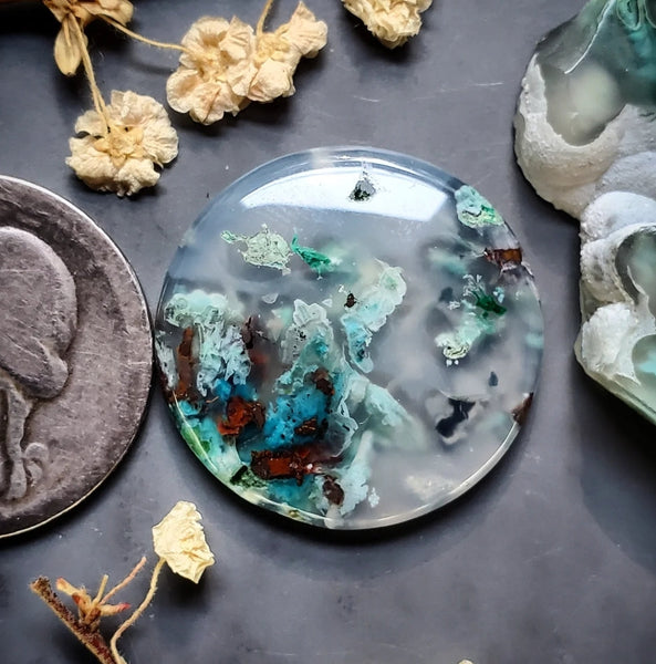 Sugar Water Flower Agate Round Cabochon