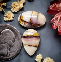 Lilac Brecciated Mookaite Drop Oval Set Cabochon