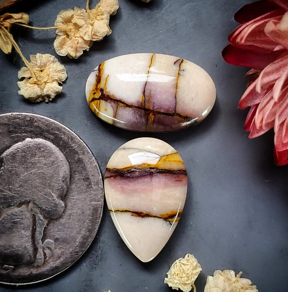Lilac Brecciated Mookaite Drop Oval Set Cabochon