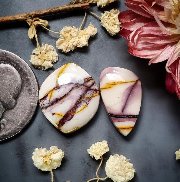 Lilac Brecciated Mookaite Marquise Freeform Set Cabochon
