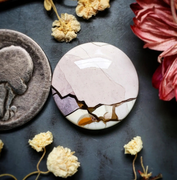 Lilac Brecciated Mookaite Round Cabochon
