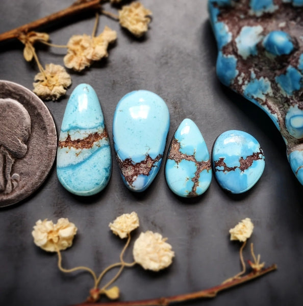Golden Hills Lavender Turquoise Drop Oval Set Cabochon