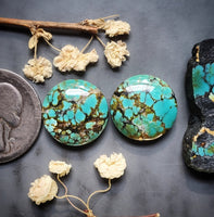 Polychrome Qingu Turquoise Round Earring Pair Cabochon