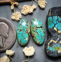 Polychrome Qingu Turquoise Oval Earring Pair Cabochon