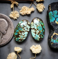Polychrome Qingu Turquoise Oval Earring Pair Cabochon