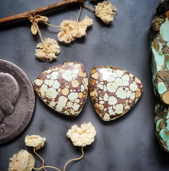Natural Treasure Mountain Turquoise Trillion Earring Pair Cabochon