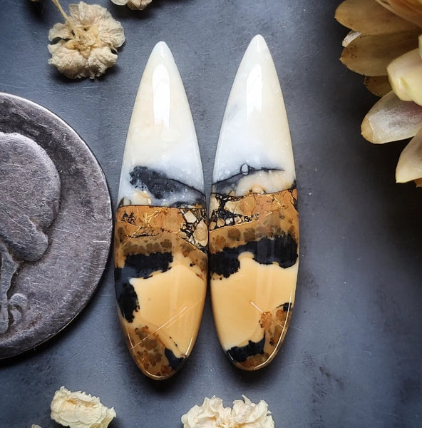 Maligano Jasper Drop Pair Cabochon