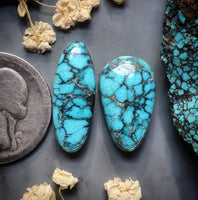 Natural Moon River Turquoise Marquise Drop Pair Cabochon