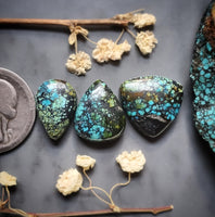 Natural Moon River Turquoise Drop Oval Set Cabochon
