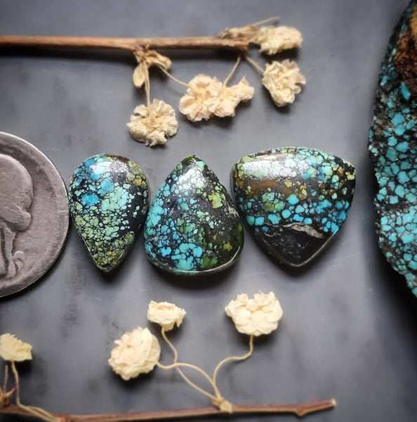 Natural Moon River Turquoise Drop Oval Set Cabochon