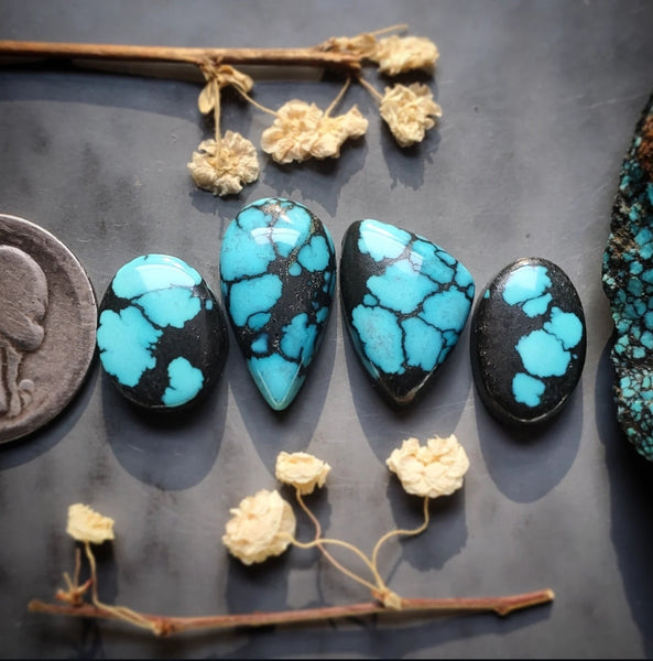 Natural Moon River Turquoise Drop Oval Set Cabochon