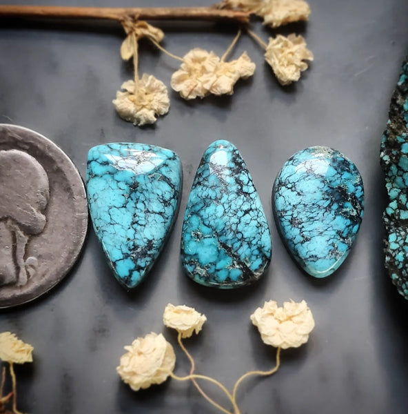 Natural Moon River Turquoise Drop Set Cabochon
