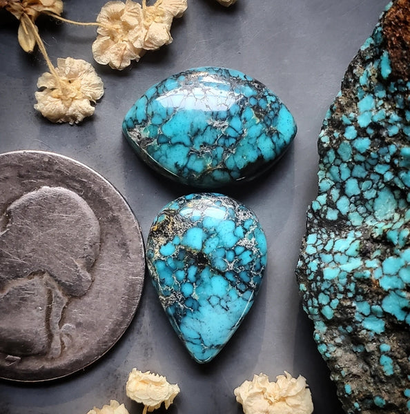 Natural Moon River Turquoise Drop Set Cabochon