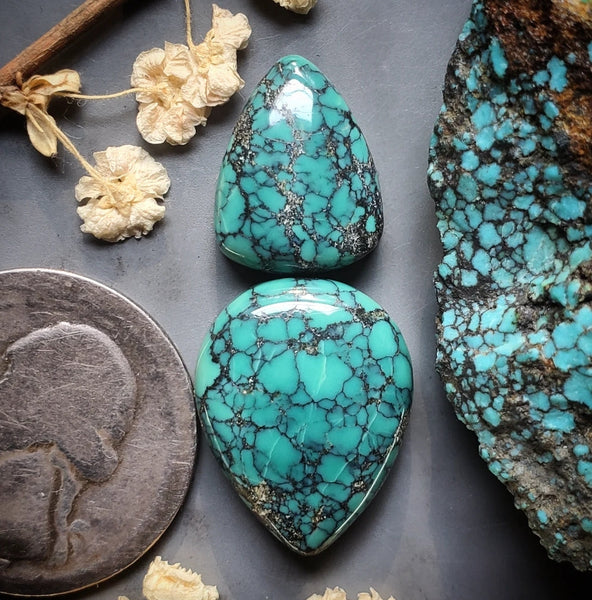 Natural Moon River Turquoise Drop Set Cabochon