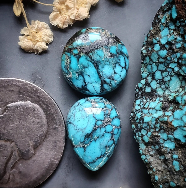 Natural Moon River Turquoise Drop Round Set Cabochon