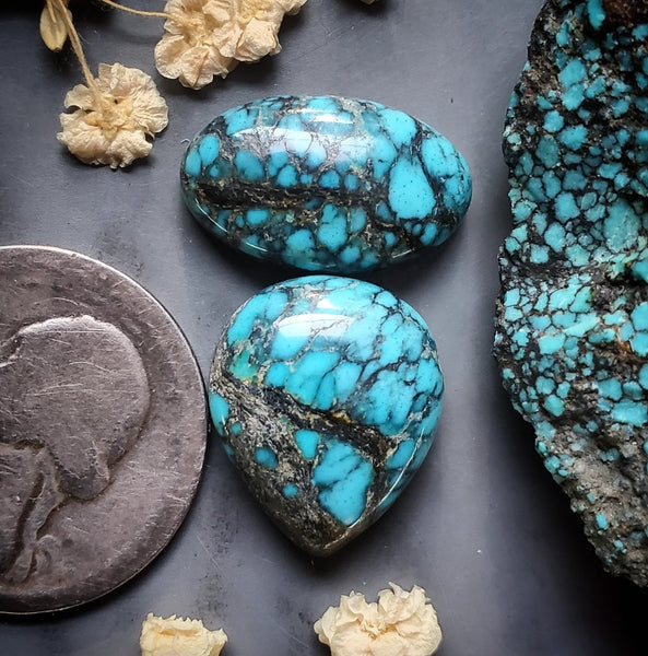 Natural Moon River Turquoise Drop Oval Set Cabochon