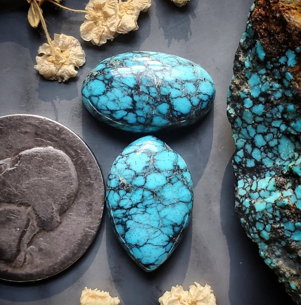 Natural Moon River Turquoise Drop Oval Set Cabochon