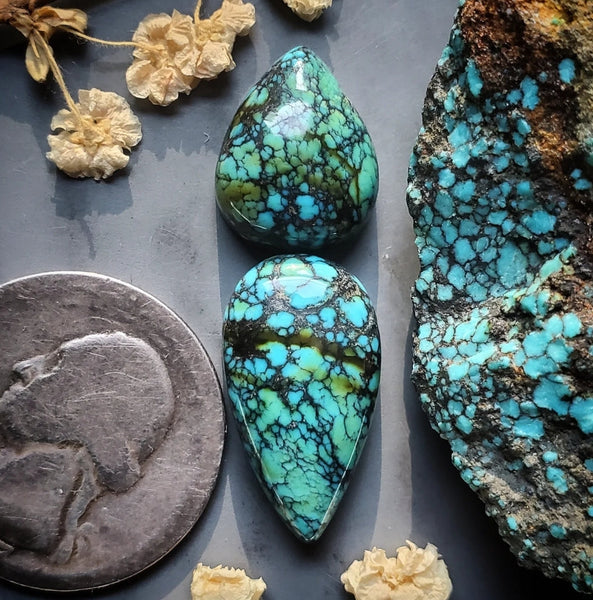 Natural Moon River Turquoise Drop Set Cabochon