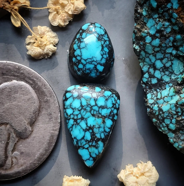 Natural Moon River Turquoise Drop Set Cabochon