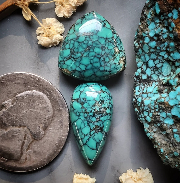 Natural Moon River Turquoise Drop Trillion Set Cabochon