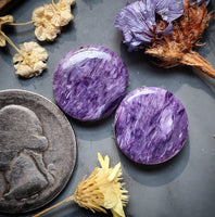 Charoite Round Earring Pair Cabochon
