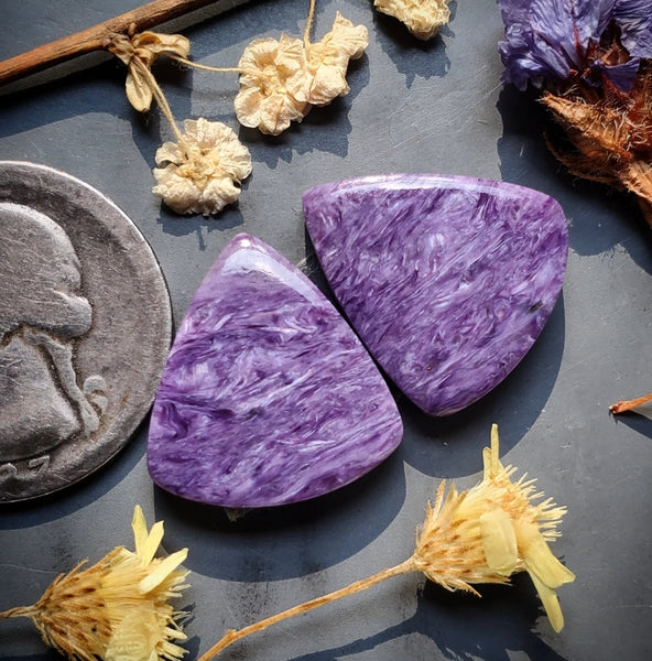 Charoite Petal Drop Pair Cabochon
