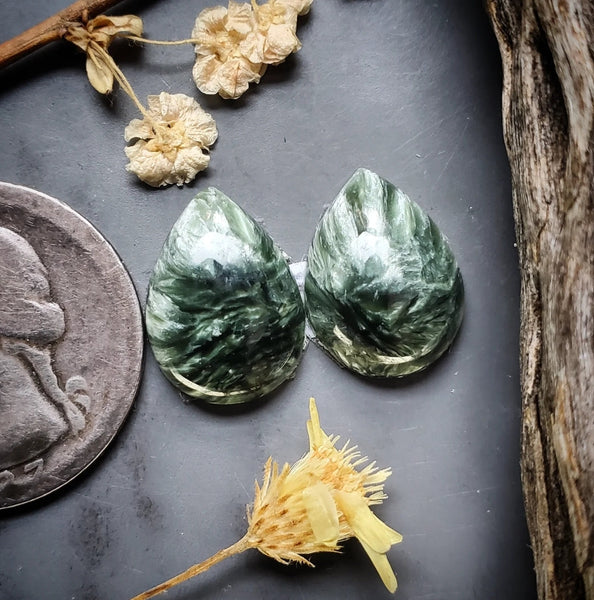 Seraphinite Drop Earring Pair Cabochon