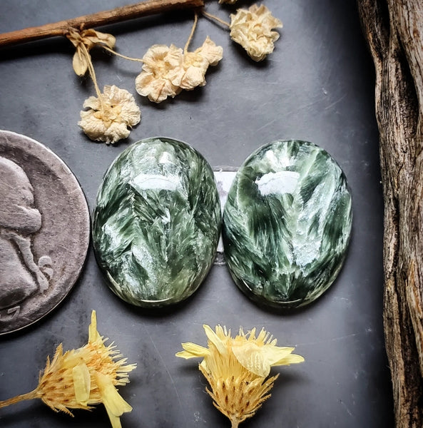 Seraphinite Oval Earring Pair Cabochon