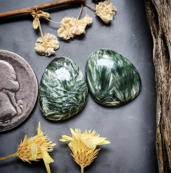 Seraphinite Freeform Earring Pair Cabochon