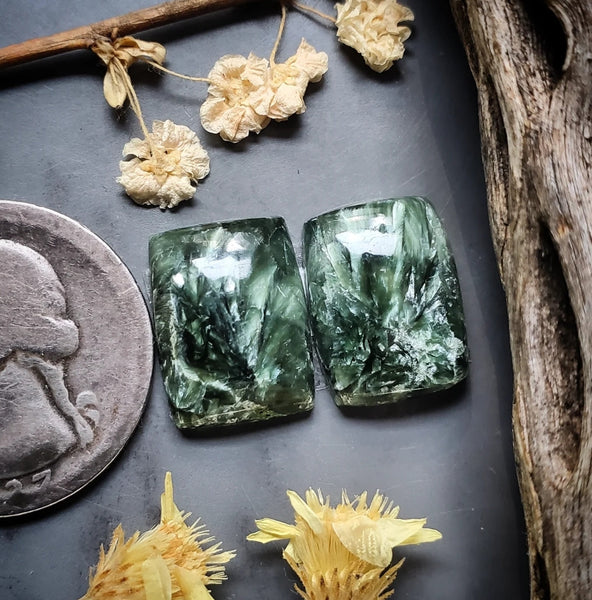 Seraphinite Cushion Cut Pair Cabochon