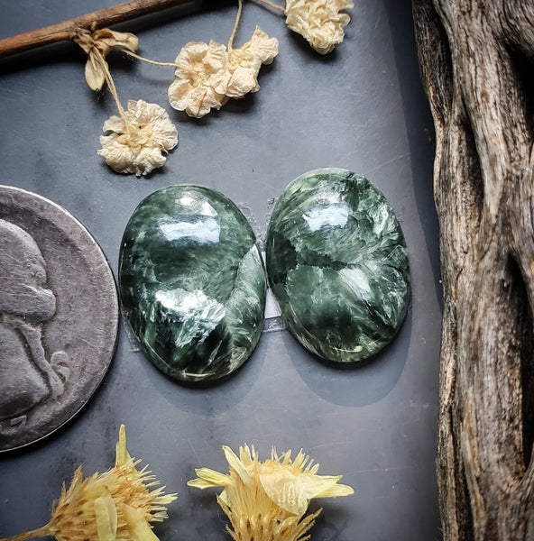 Seraphinite Oval Earring Pair Cabochon