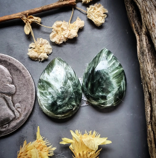 Seraphinite Drop Earring Pair Cabochon