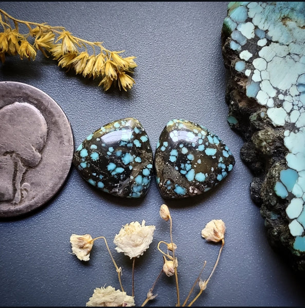 Blue Moon Turquoise Trillion Earring Pair 2pcs Cab | Turquoise Obsession