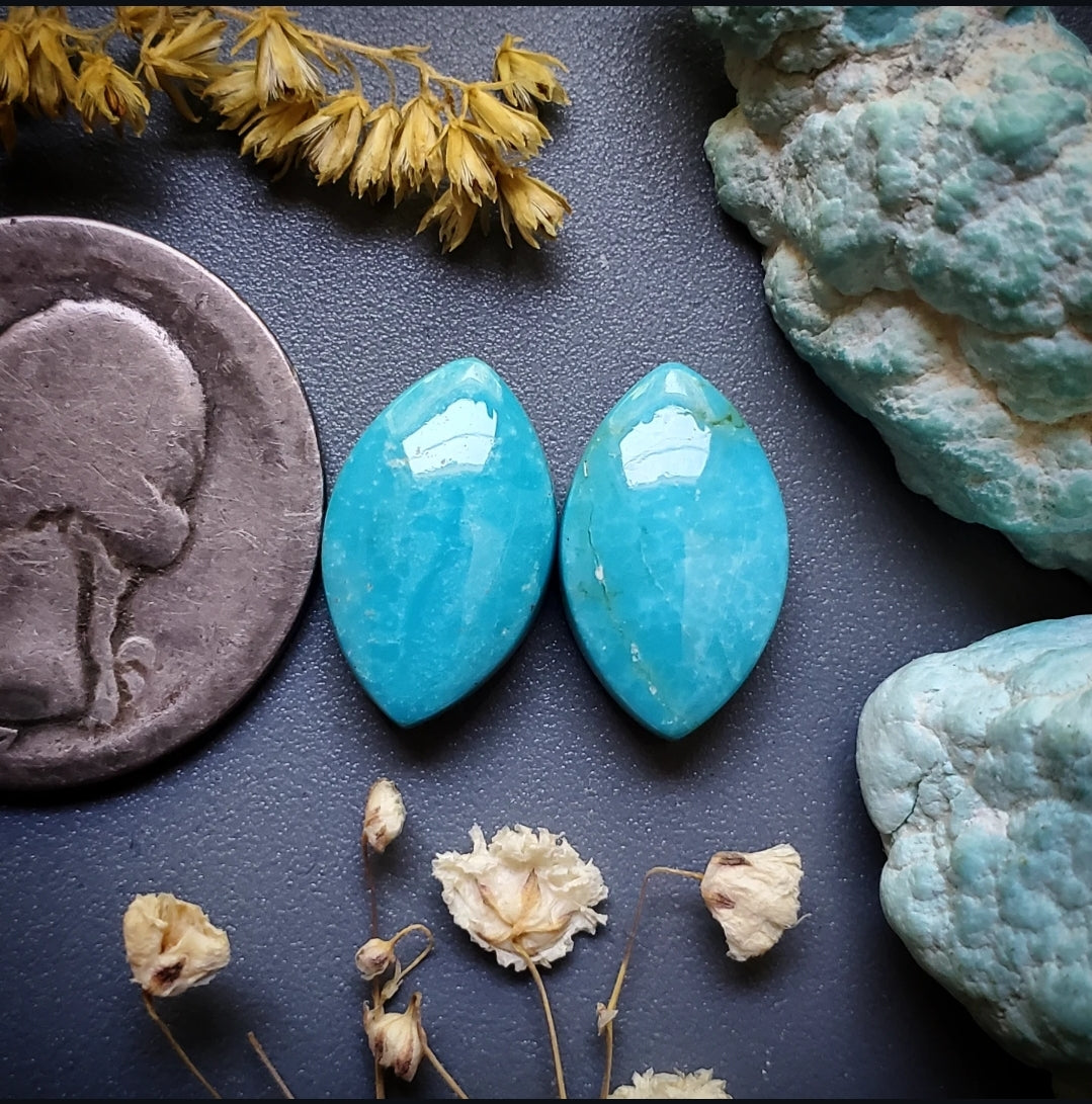 #8 Turquoise Marquise Earring Pair 2pcs Cab | Turquoise Obsession