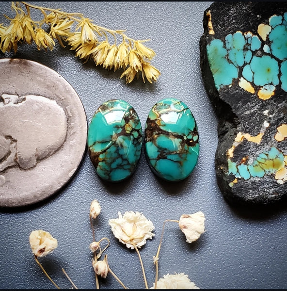 Hubei Turquoise Oval Earring Pair 2pcs Cab | Turquoise Obsession