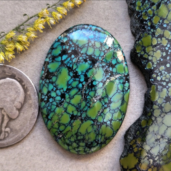Qingu Spiderweb Turquoise Large Oval Cabochon