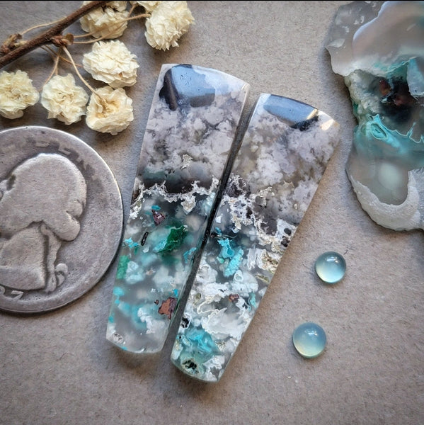 Sugar Water Flower Agate Large Freeform Pair Cabochon